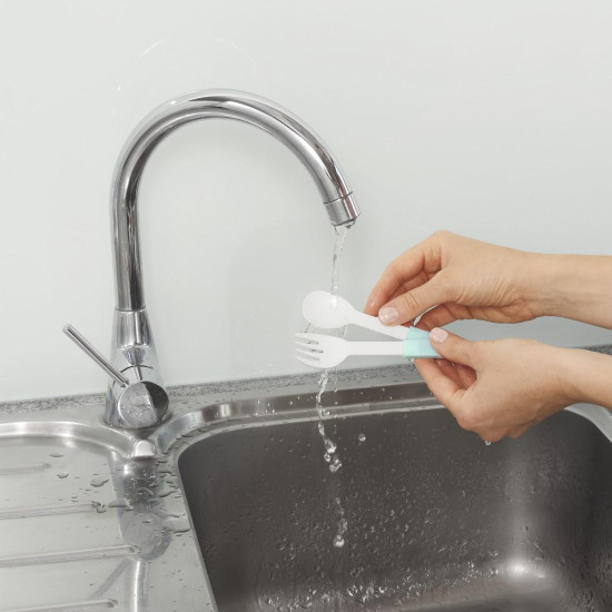 Xavax Round Lunch Box, for Microwave, with Cutlery, 1100 ml, pastel blue / grey