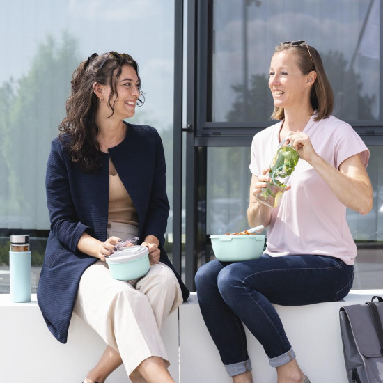 Xavax Round Lunch Box, for Microwave, with Cutlery, 1100 ml, pastel blue / grey