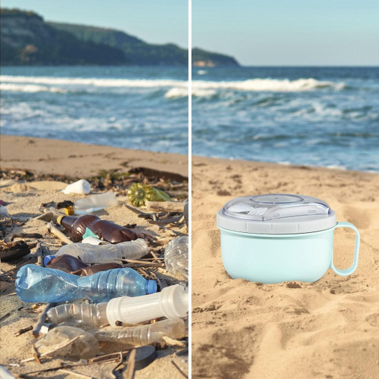 Xavax Round Lunch Box, for Microwave, with Cutlery, 1100 ml, pastel blue / grey