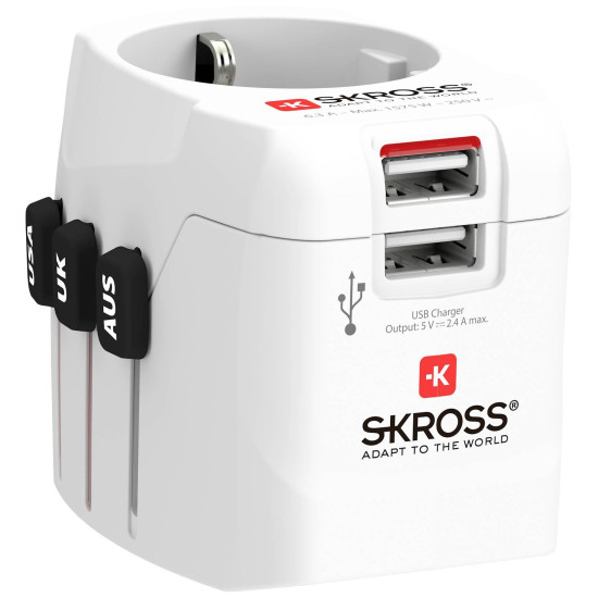 Адаптер SKROSS PRO Light, 2 x USB-A, World, Бял