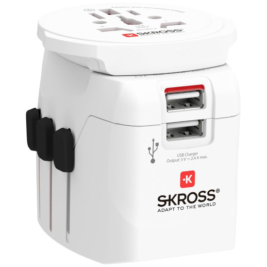 Адаптер SKROSS PRO Light, 2 x USB-A, World, Бял