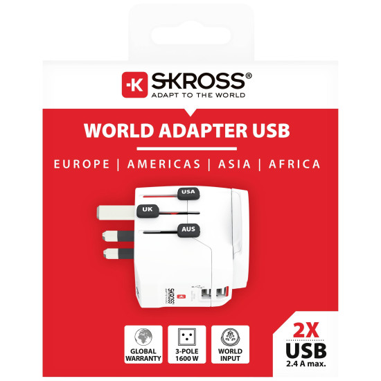 Адаптер SKROSS PRO Light, 2 x USB-A, World, Бял