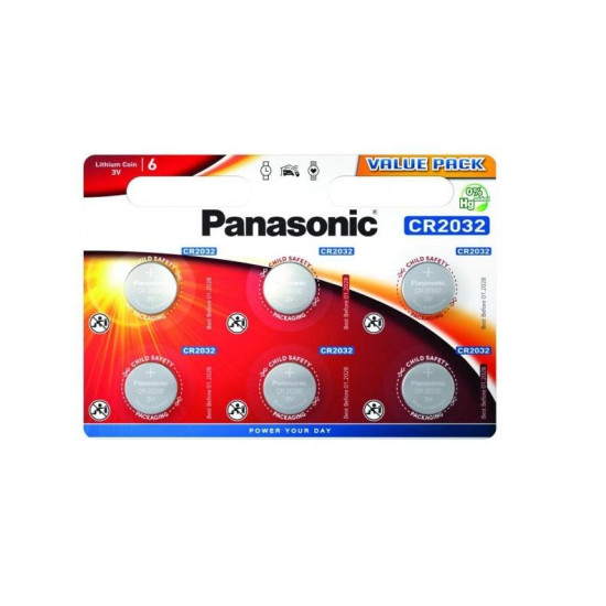 Lithium Button Battery PANASONIC  CR2032 3V 6 pcs in blister 