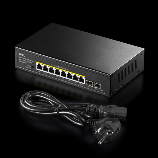 Switch 8 port Cudy GS1008PS2, L2, 8 x Gigabit Ethernet PoE ports, 2 x SFP, 128MB RAM