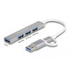 Delock 4 Port Slim USB Hub with USB-C or USB-A to 3 x USB-A 2.0 female + 1 x USB-A 5 Gbps female