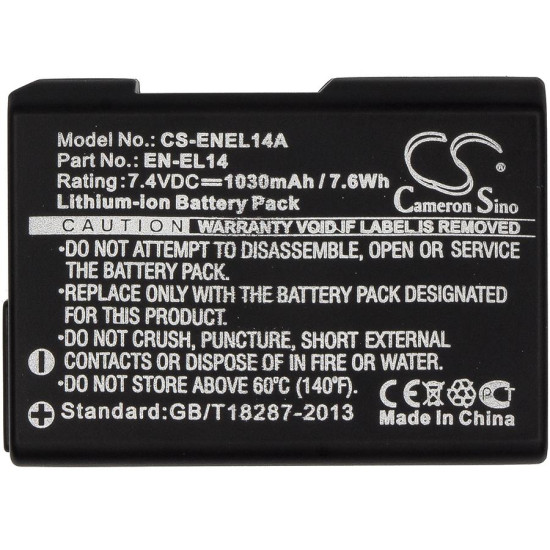 Camera Battery for NIKON EN-EL14, 7.4V, 1030mAh, Li-Ion,, Cameron Sino