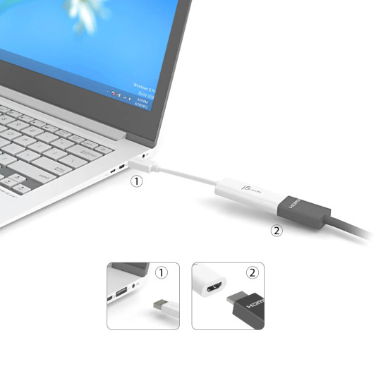 Адаптер j5create JUA254, USB-A към HDMI, Бял