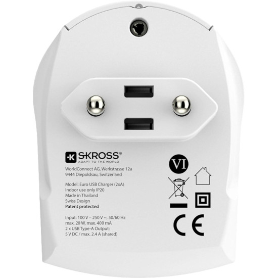 Адаптер-зарядно SKROSS Euro USB Charger 1.302421, 2 x USB-A, 2.4A