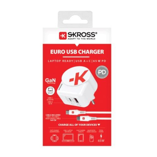 Адаптер-зарядно SKROSS Euro USB Charger AC65PD, USB-A, USB-C