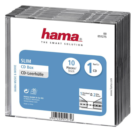 Hama Slim CD Jewel Case, pack of 10, 51275