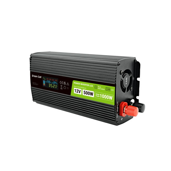 Inverter 12/220 V  DC/AC 500W/1000W INVGC12P500LCD  LCD  Pure sine wave GREEN CELL