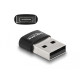 Адаптер Delock, USB 2.0, USB Type-A мъжко - USB Type-C женско, Черен