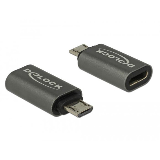 Адаптер Delock, USB 2.0, Micro-B мъжко - USB Type-C женско, Черен