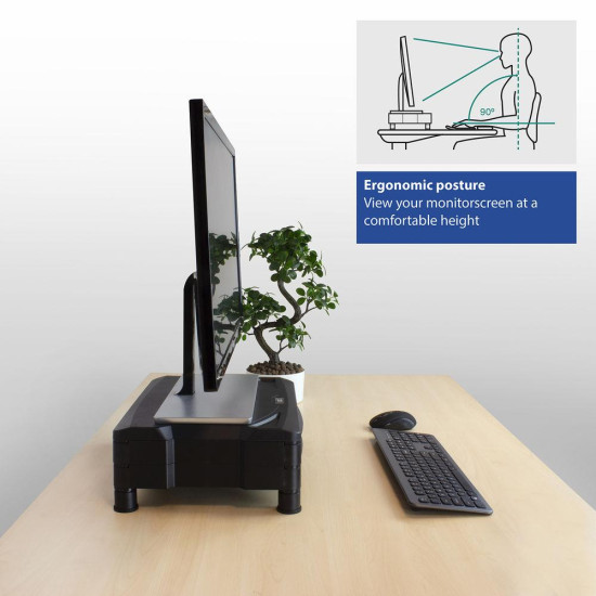 ACT Monitor stand extra wide with two drawers, up to 10kg, adjustable height