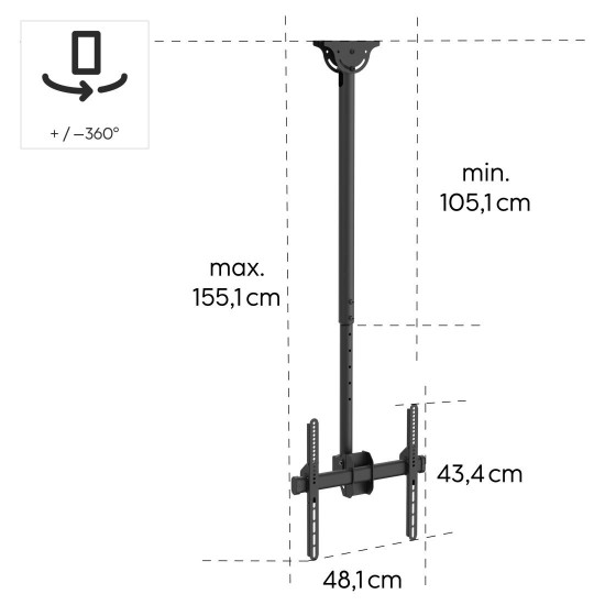 Hama TV Ceiling Mount, Swivel, Tilt, 165 cm (65