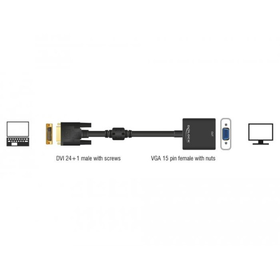 Адаптер DeLock, DVI-D 24+1 мъжко - VGA женско, Черен