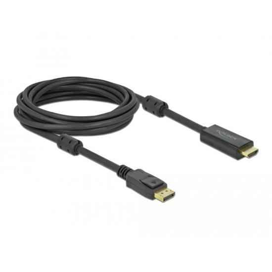 Кабел Delock DisplayPort мъжко - HDMI мъжко, 5 м., 4K 60Hz, Черен