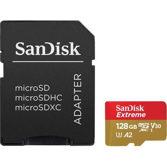 SanDisk 128GB Extreme MicroSDXC Card for Dash Cameras and Drones + SD Adapter + RescuePRO Deluxe