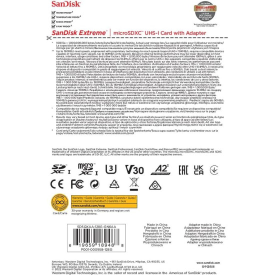 SanDisk 128GB Extreme MicroSDXC Card for Dash Cameras and Drones + SD Adapter + RescuePRO Deluxe