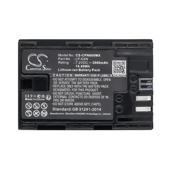 Camera Battery for CANON EOS 5D, EOS 60D LiIon 7.2V 2000mAh  Cameron Sino