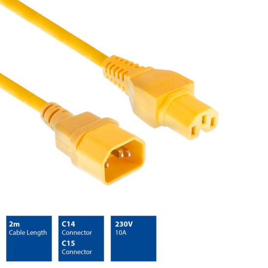 ACT Powercord C14 - C15 yellow 2 m