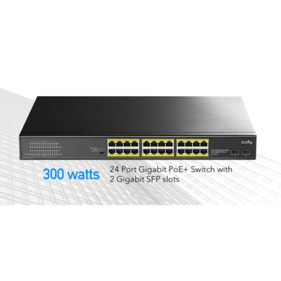 Switch Cudy GS1028PS2, 24 ports, 10/100/1000,  24× GbE with 802.3at/af PoE, 2× Uplink SFP, Default/VLAN/Extend Modes, for 19