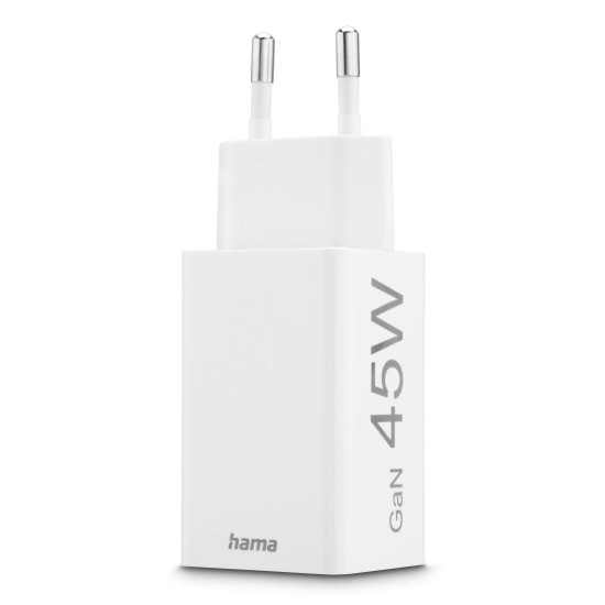 Hama Fast Charger, 1x USB-C, 1x USB-A, Mini Charger, PD, 45 W, white