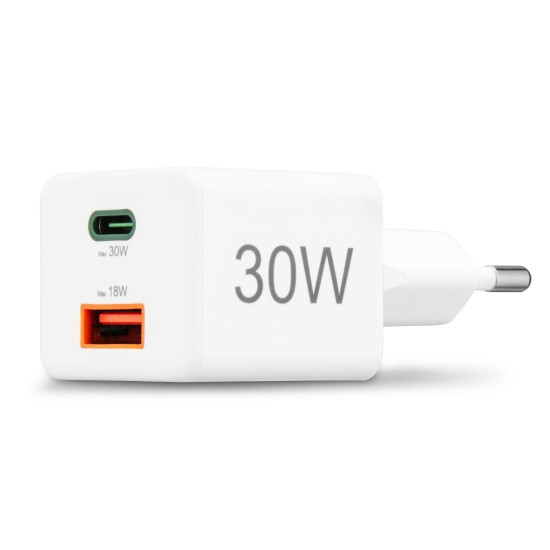 Hama Fast Charger, 1x USB-C, 1x USB-A, Mini Charger, PD, 30 W, white