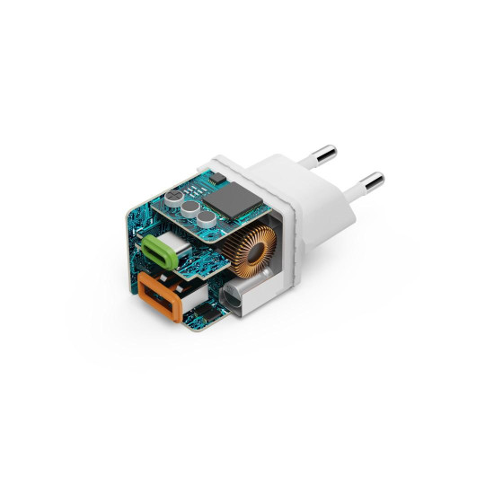 Hama Fast Charger, 1x USB-C, 1x USB-A, Mini Charger, PD, 30 W, white