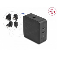Delock Зарядно устройство GaN, 2 x USB-C, PD 65 W, адаптер за EU / US / UK