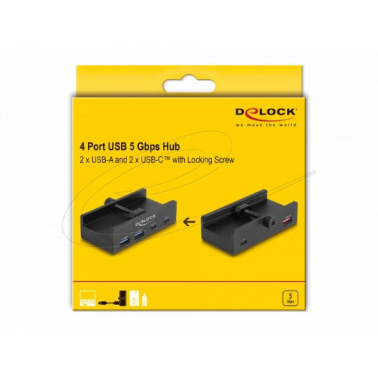 Delock External USB 5 Gbps 4 Port Hub 2 x USB Type-A and 2 x USB Type-C™ with Locking Screw