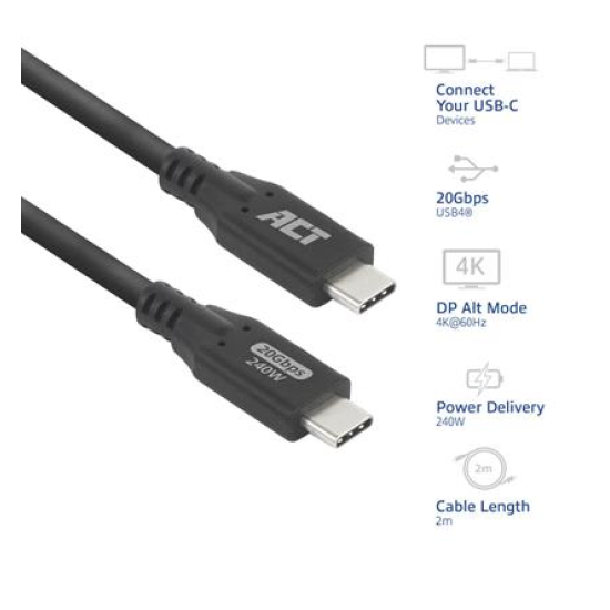 ACT Cable USB-C - USB-C, 2 m / USB4, 20Gbps, 240W