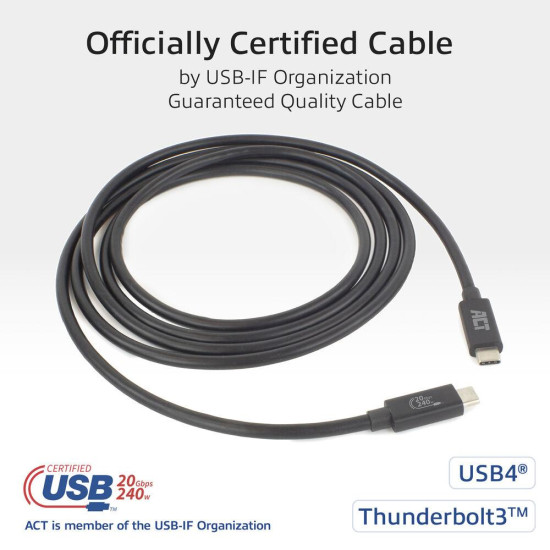 ACT Cable USB-C - USB-C, 2 m / USB4, 20Gbps, 240W, certified USB-IF