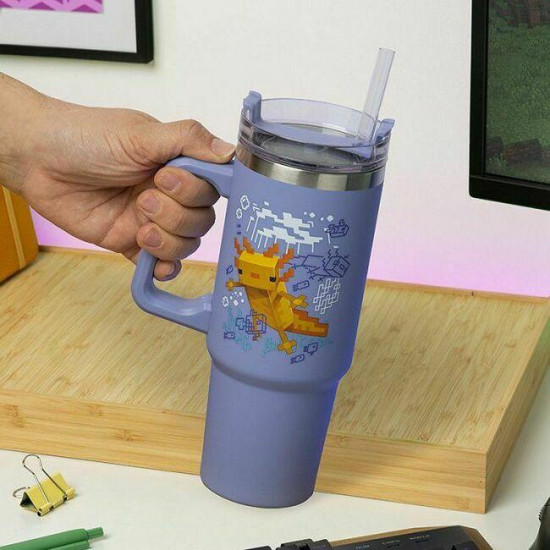 Mug Paladone: Minecraft - Purple 900ml Multiway Travel Cup Straw,  PP14948MCF