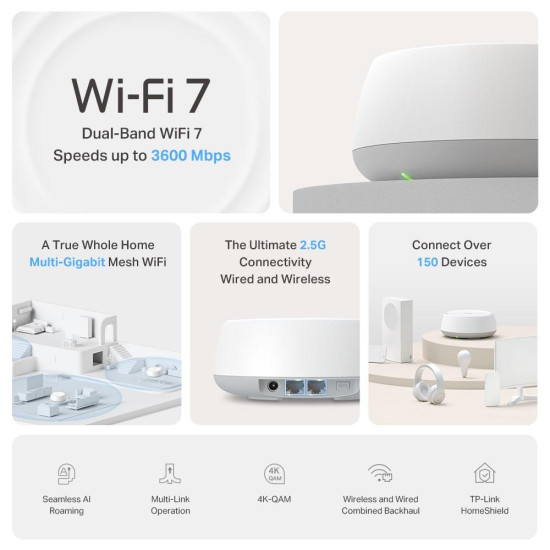 Mesh System TP-Link Deco BE25, Wi-Fi 7, BE3600 (2-Pack)