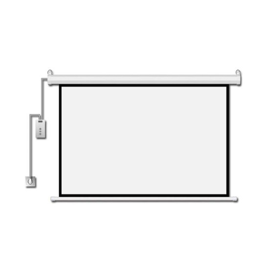 Estillo Electric wall screen 300 cm x 225 cm, white, black frame, remote control, 14kg