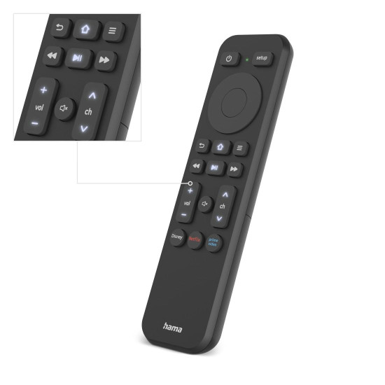Hama Remote Control for TV + Netflix, Prime Video, Disney+ Buttons, Programmable