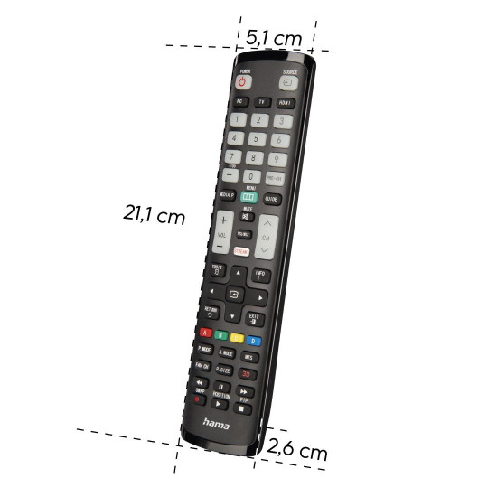 Hama Universal Remote Control for Samsung TVs, IR, Teachable, Illuminating Butto