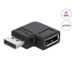 Адаптер Delock 90° DisplayPort 1.4 , 20 pin  мъжко (male) към  DisplayPort 1.4 20 pin женско (female), 8К 7680 x 4320 @ 60 Hz with DSC support