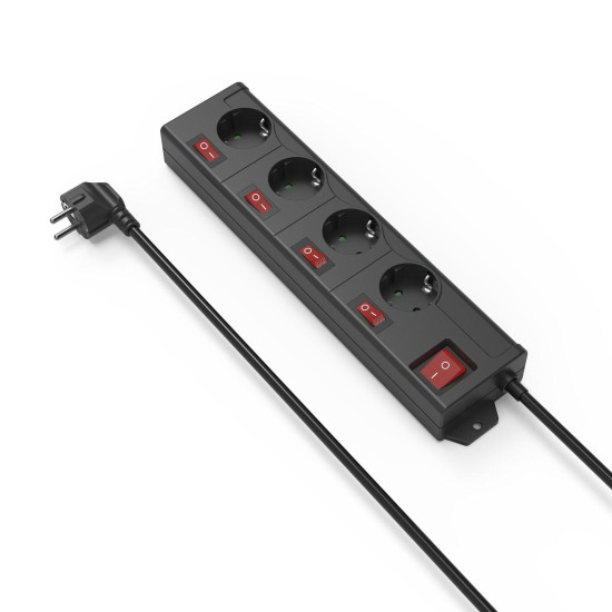 Hama Power Strip, 4-Way, 90°, Individually Switchable, Wall Mounting, 1.4 m, blk.