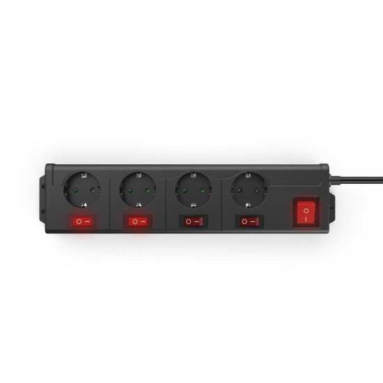 Hama Power Strip, 4-Way, 90°, Individually Switchable, Wall Mounting, 1.4 m, blk.
