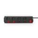 Hama Power Strip, 4-Way, 90°, Individually Switchable, Wall Mounting, 1.4 m, blk.