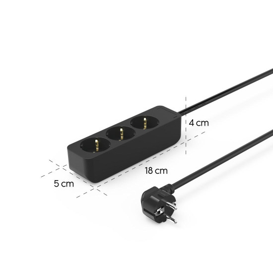 Hama 3-Way Power Strip, with Incr. Touch Protect., 1.4 m, black