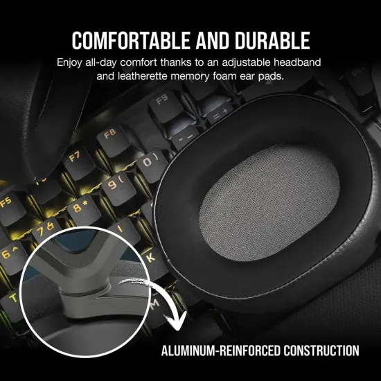 Gaming headset with microphone Corsair HS65 v2 Carbon wireless and Bluetooth PC/PS5/PS4, Black