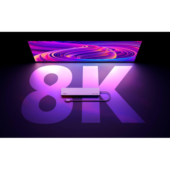 ATEN Docking 11-in-1 USB-C Multiport Dock + Power Pass-Through, 2 x HDMI, LAN, 3.5mm, USB-C, SD Card, microSD, 3 x USB 3.2