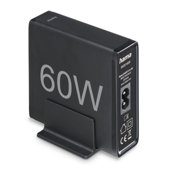 HAMA Зарядна станция 4 порта, 60W, 2 x USB-C, 2 x USB-A, PD, Fast Charge