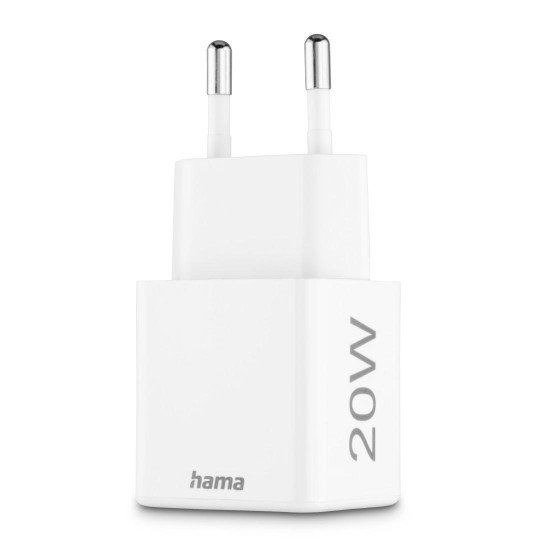 Hama Fast Charger, 1x USB-C, 1x USB-A, Mini-Charger, PD, 20 W, white
