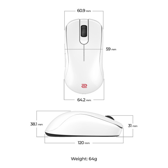 ZOWIE S2-DW 4K Wireless Mouse for Esports, glossy white