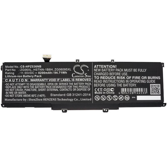 Laptop Battery for HP ZBook Studio G5, ZBook Studio X360 G5 5CN15PA, HSTNN-1B8H  LiIon 11,55V 8200mAh CAMERON SINO