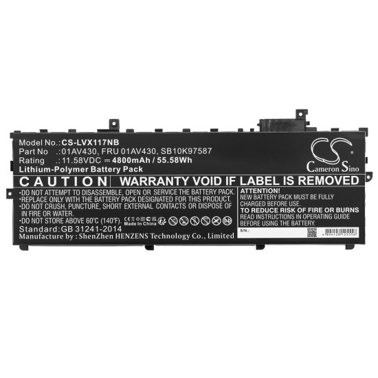 Laptop Battery for  LENOVO TP X1 20HQS01S00, ThinkPad X1 Carbon 2017-20HR002MGE, 01AV429 LiPo 11.58V 4800mAh CAMERON SINO
